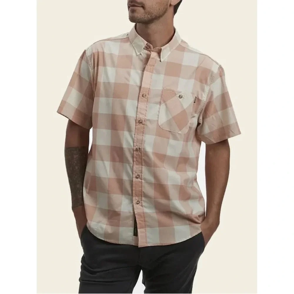 Howler Bros Men's Medium Airwave Shirt Coral Garcia Gingham Fishing Vented Back